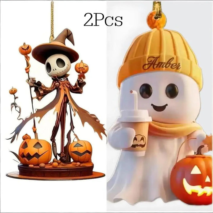 Halloween 2D Acrylic Pendant Pumpkin and Skull head Theme Decorative Pendants for Cars, Bags, Keychain Accessories Holiday Decor