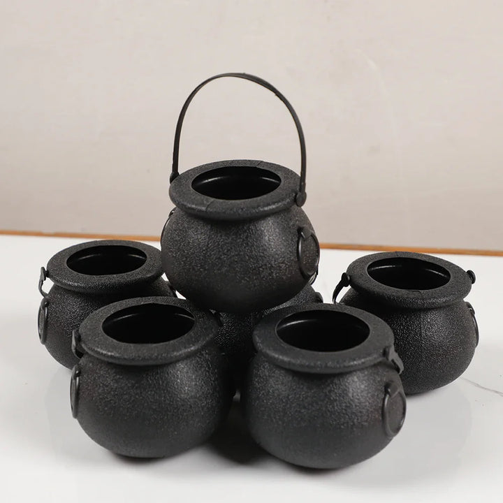 6pcs Halloween Cauldron Bucket Candy Pumpkin Mini Witch Black Pot Decor Buckets Bowl Witches Kettle Container