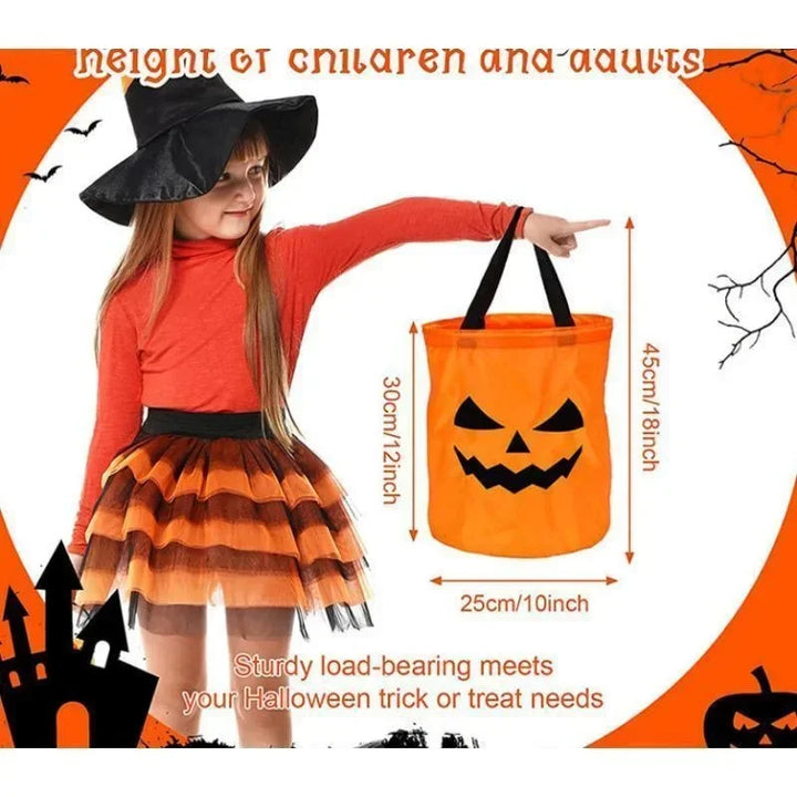 LED Light Halloween Trick Or Treat Bucket Pumpkin Candy Bags Collapsible Halloween Basket For Thanksgiving Party Gift Basket