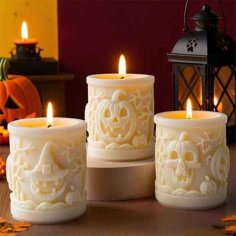 Halloween Cylinder Candle Silicone Mold for DIY Pumpkin Scented Aromatherapy Decor Handmade Holiday Crafts Mould