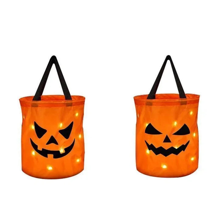 LED Light Halloween Trick Or Treat Bucket Pumpkin Candy Bags Collapsible Halloween Basket For Thanksgiving Party Gift Basket