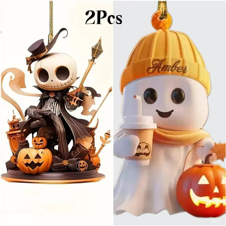 Halloween 2D Acrylic Pendant Pumpkin and Skull head Theme Decorative Pendants for Cars, Bags, Keychain Accessories Holiday Decor