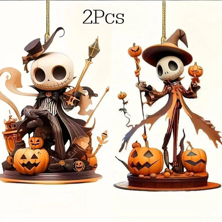 Halloween 2D Acrylic Pendant Pumpkin and Skull head Theme Decorative Pendants for Cars, Bags, Keychain Accessories Holiday Decor
